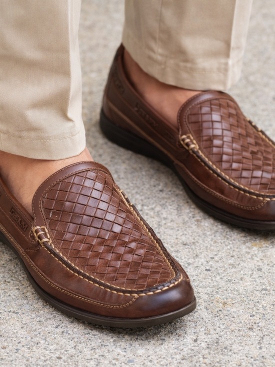 Johnston & Murphy Other - Johnston & Murphy Woven Leather Loafers Brown J&M Flex Slip On Comfort 10 1/2